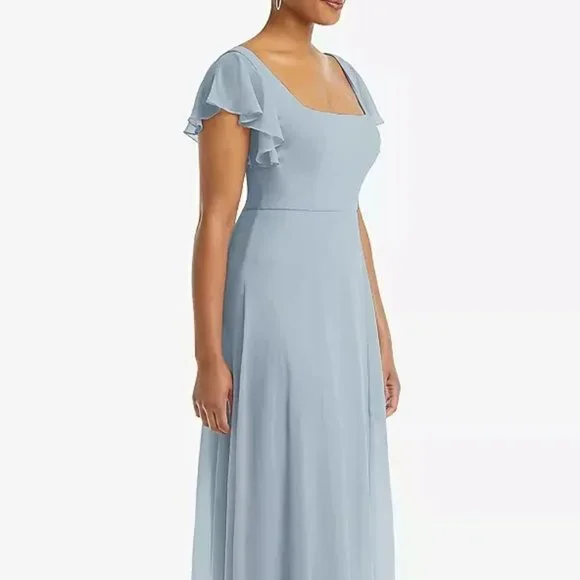 After Six 1568..Flutter Sleeve Scoop Open-Back Chiffon Dress...Mist..Size 18L